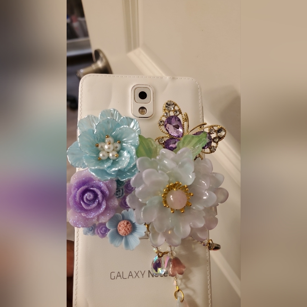 Custom- Made Floral and Butterfly Embellished Phone Clip